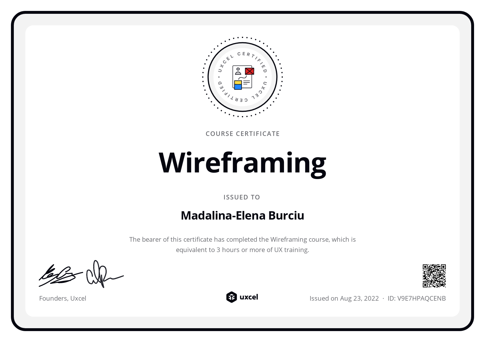 Madalina-Elena Burciu's certificate